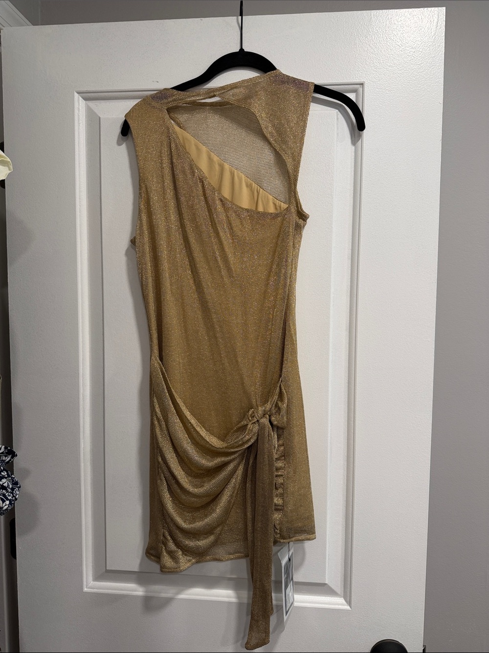 Tiger Mist  Gold Metallic Draped Mini Dress